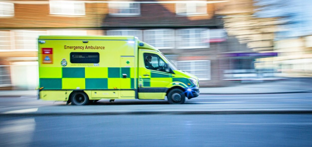 UK ambulance at speed on an emergency